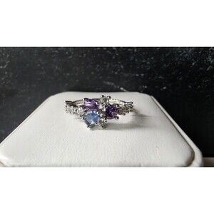 Rhinestone Silver Tone Metal Ring Size 6.5 Costume Jewelry